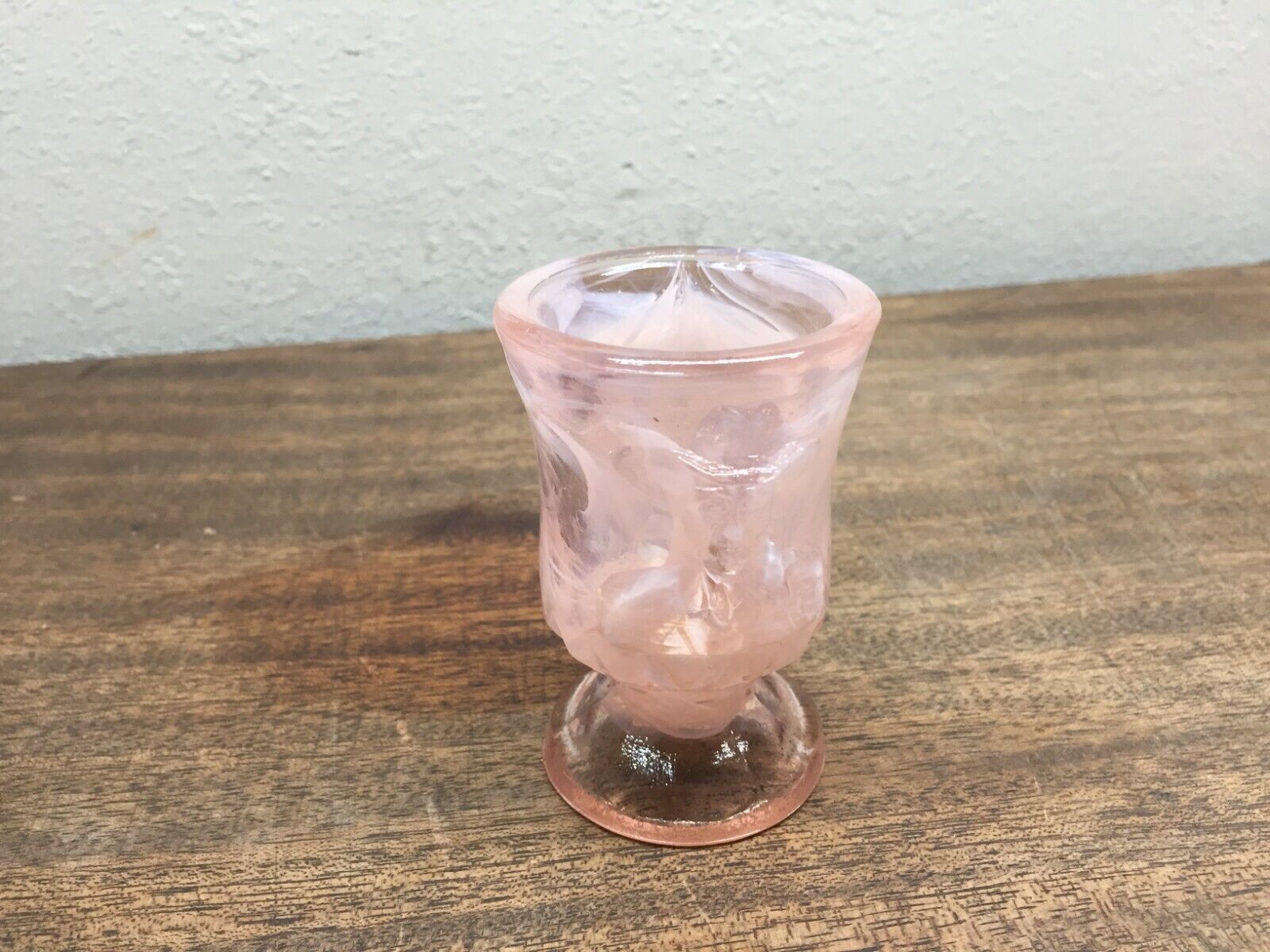 BOYD GLASS HOPALONG CASSIDY TOOTHPICK HOLDER PINK SWIRL w/ White ~ 3 1/4\