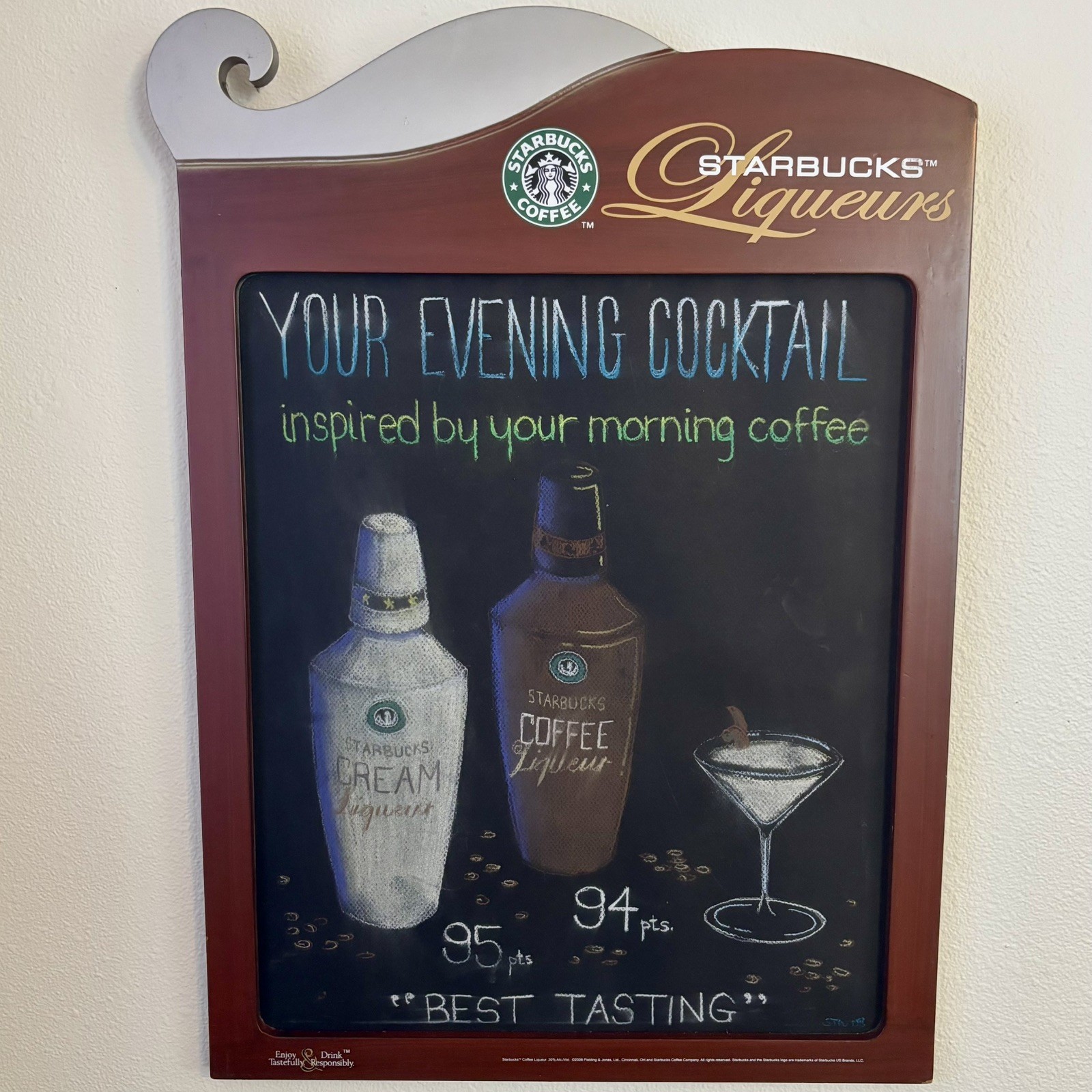 Vintage Starbucks Liqueurs Chalkboard Advertising Sign Rare Coffee Bar Display