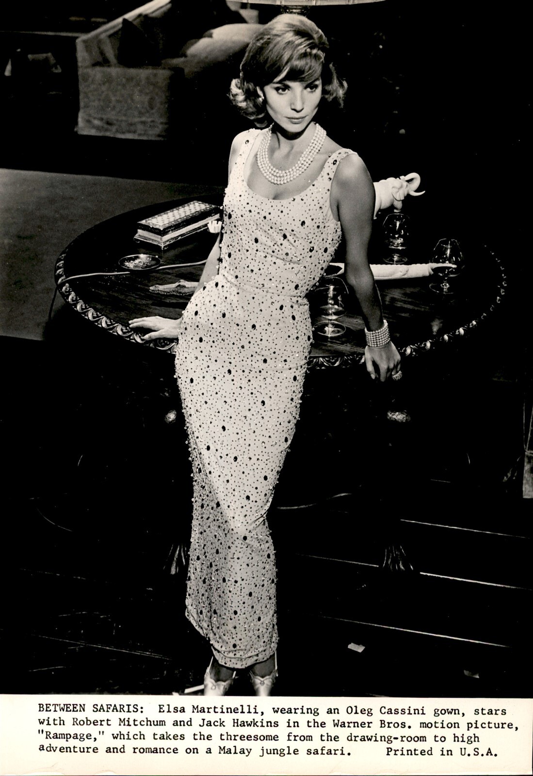 LD391 Original Photo ELSA MARTINELLI IN ELEGANT OLEG CASSINI GOWN \