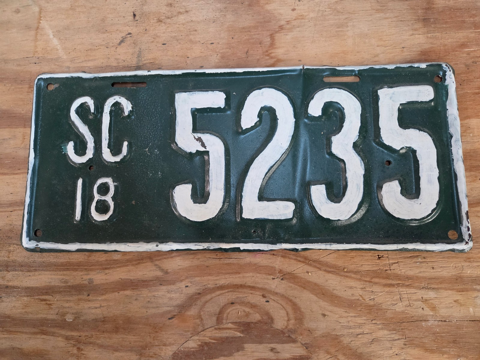 1918 South Carolina vintage license plate--rare, low number