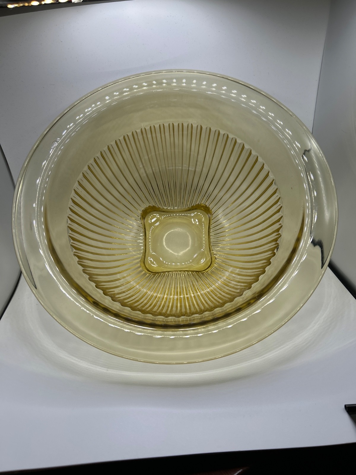 Vintage Hazel Atlas Yellow Gold Depression Glass Ribbed Mixing Bowl