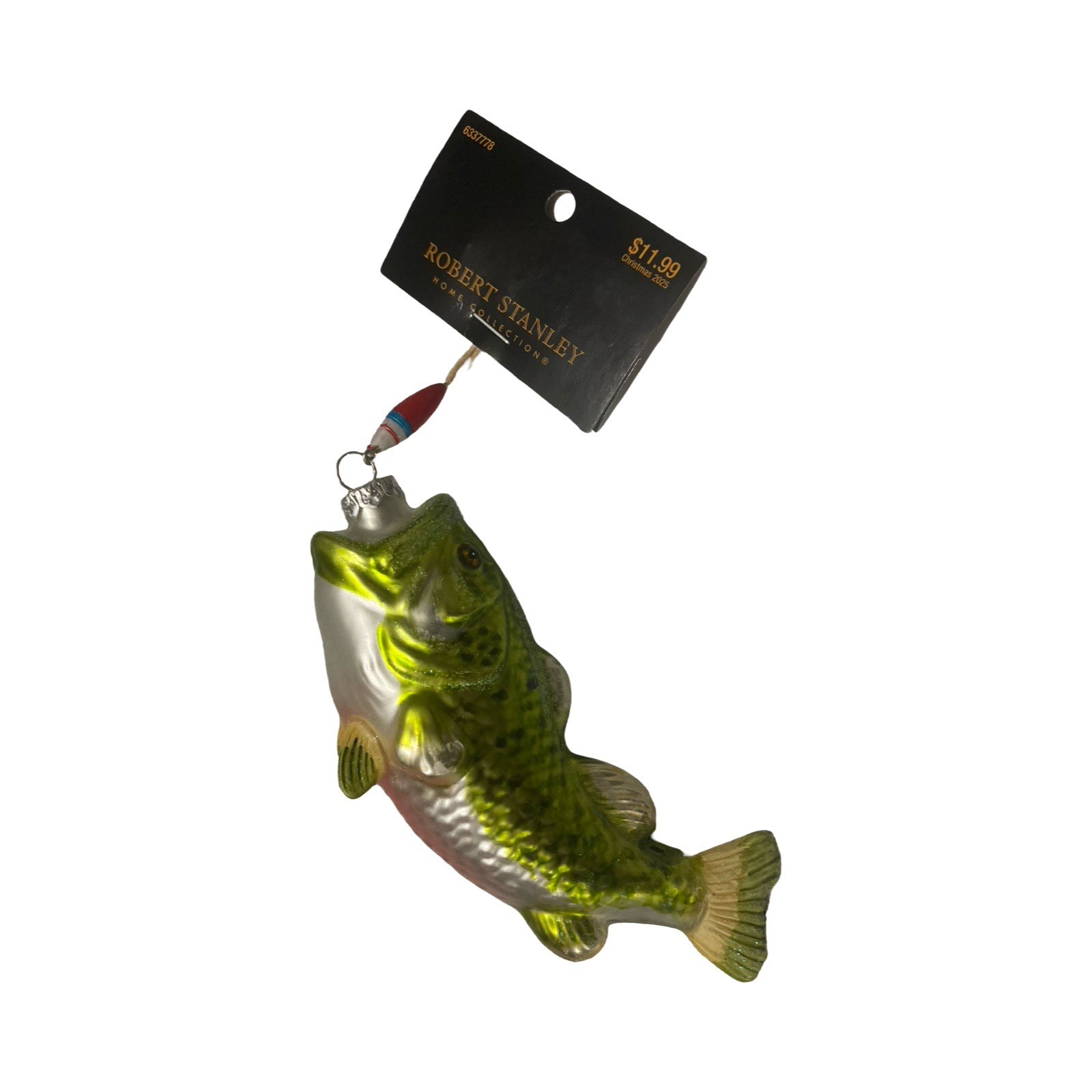 Robert Stanley Glass Bass Fishing Christmas Ornament size 6.5 Robert Stanley Glass Bass Fishing Christmas Ornament size 6.5