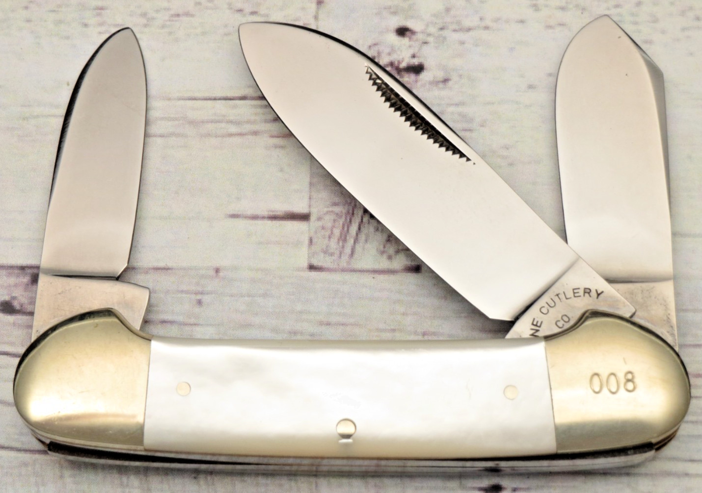 Vintage 1990's KANE CUTLERY Solingen Three - Blade Canoe Knife  - Pearl Handles