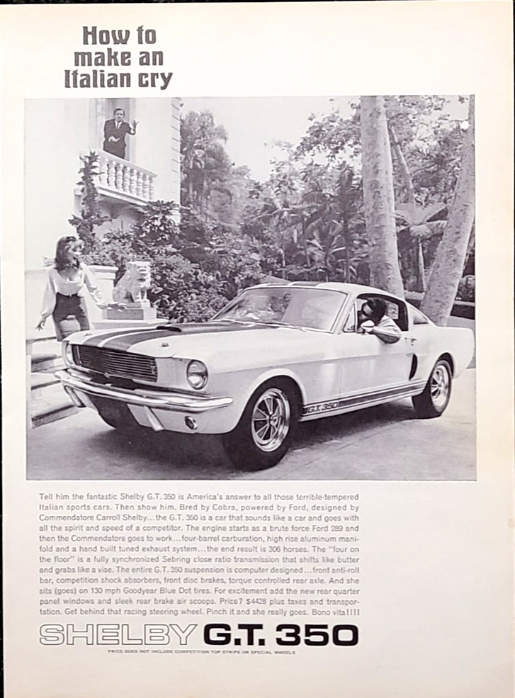 Ford Shelby G.T. 350 Original 1965 Vintage Print Ad Wall Art