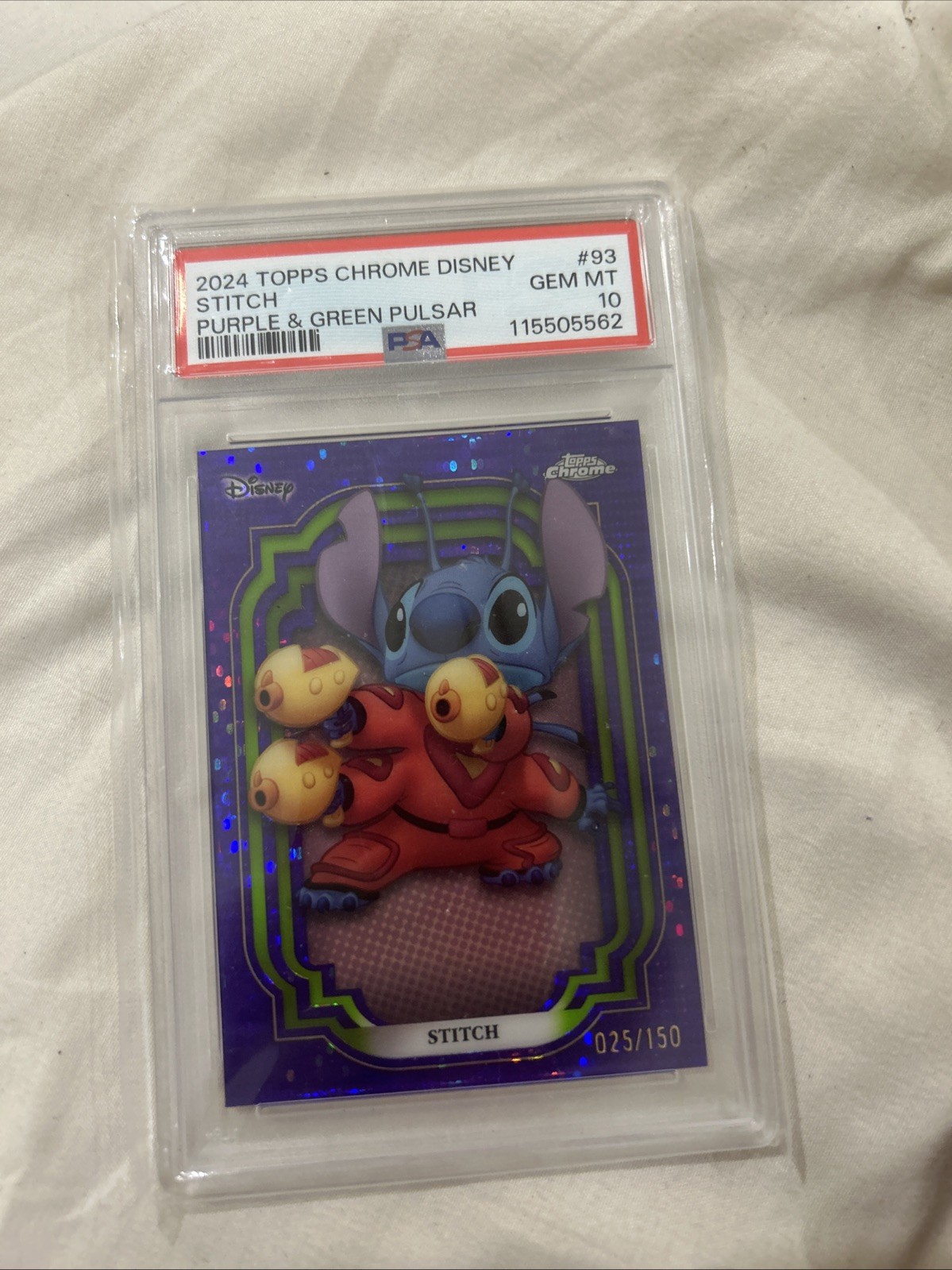 Stitch 2024 Topps Chrome Disney #93 Purple Green Pulsar Refractor /150 Stitch 2024 Topps Chrome Disney #93 Purple Green Pulsar Refractor /150