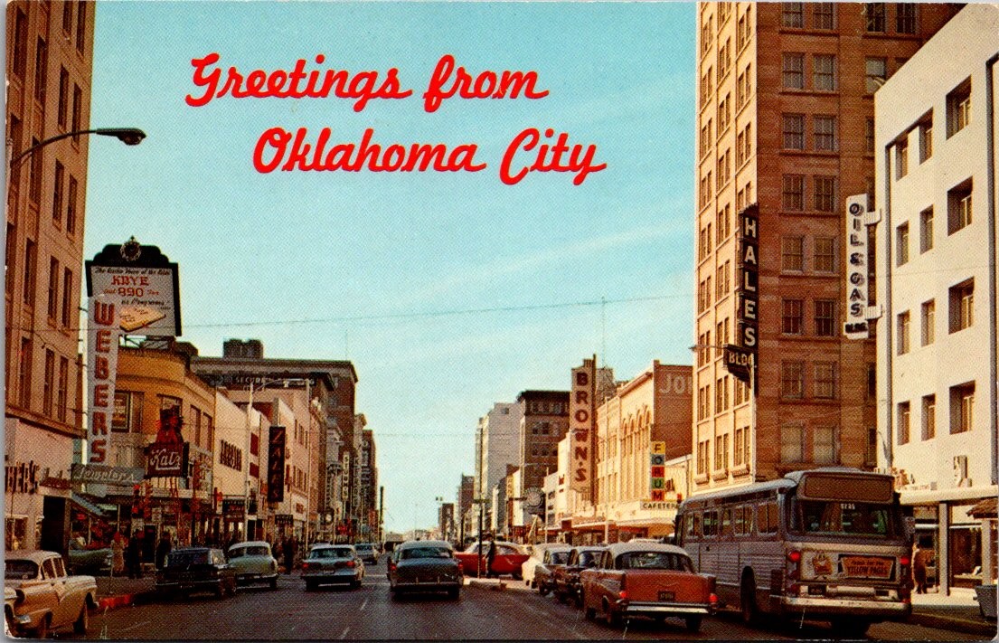 Greetings from Oklahoma City Oklahoma Main Street Downtown Hales Postcard Greetings from Oklahoma City Oklahoma Main Street Downtown Hales Postcard