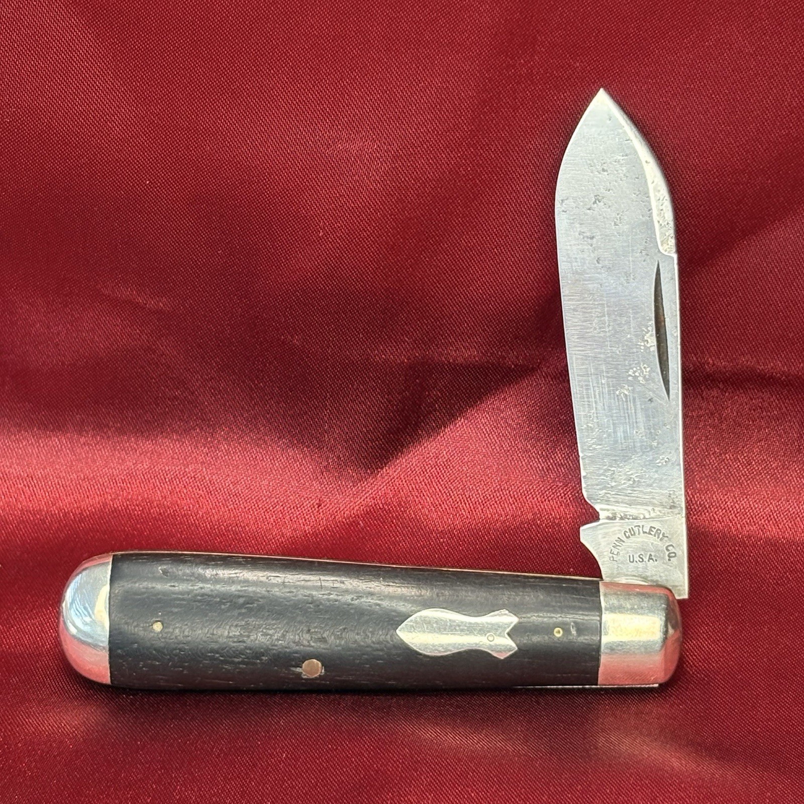 Antique Penn Cut Co Pocket Knife Ebony Wood Teardrop Jack Tidioute PA Vintage
