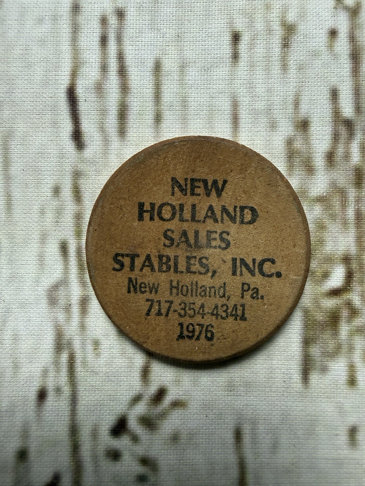 VTG New Holland Sales Stables New Holland PA 1976 Advertising Wooden Nickel Coin VTG New Holland Sales Stables New Holland PA 1976 Advertising Wooden Nickel Coin