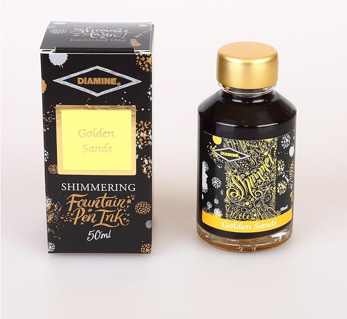 Diamine Shimmering Golden Sands Fountain Pen Ink 50ml Gold Yellow Sparkle Glitz