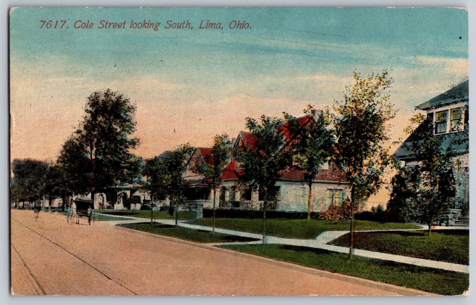 Postcard Antique Posted 1912 Cole Street Looking South Lima Ohio B10