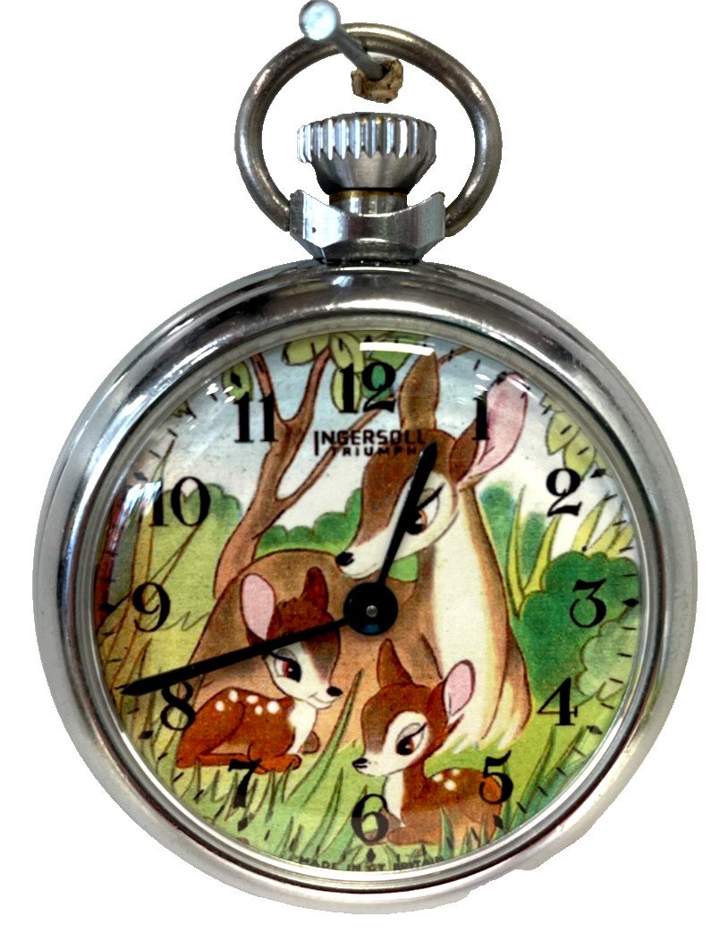 Rare 1959 Walt Disney Bambi Mother Pocket Watch Ingersoll Triumph Dollar