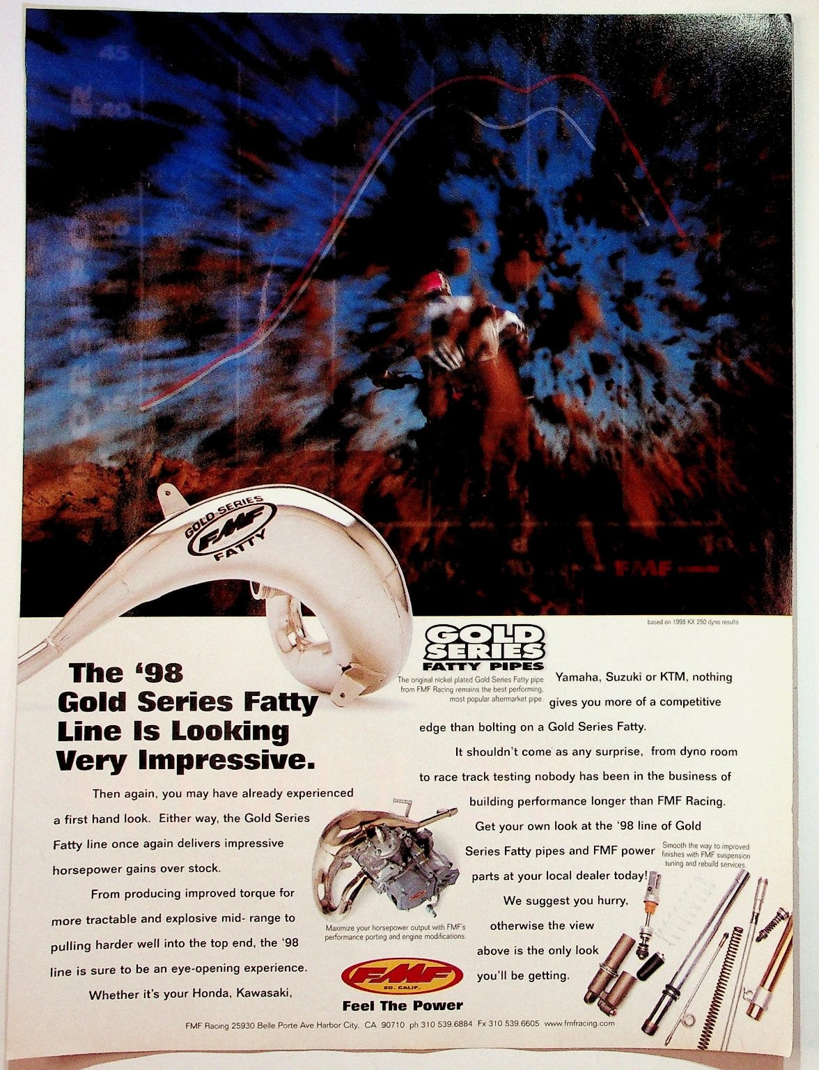 FMF Gold Series Fatty Pipes 1998 Magazine Ad Vintage Motocross Dirt Bike Exhaust
