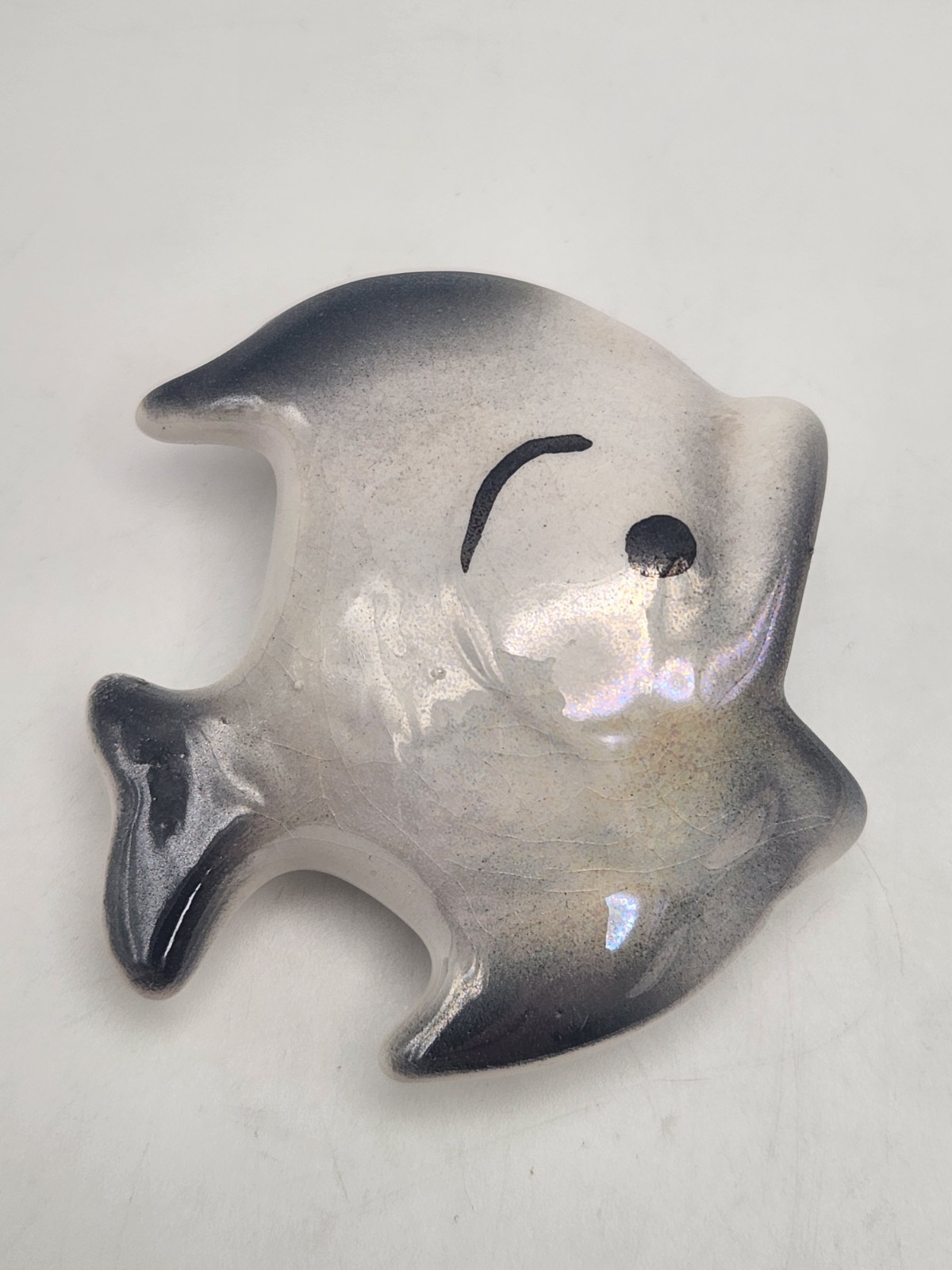 Vintage Ceramicraft Fish Wall Pocket Big Mouth Black Gray White Luster 2.5