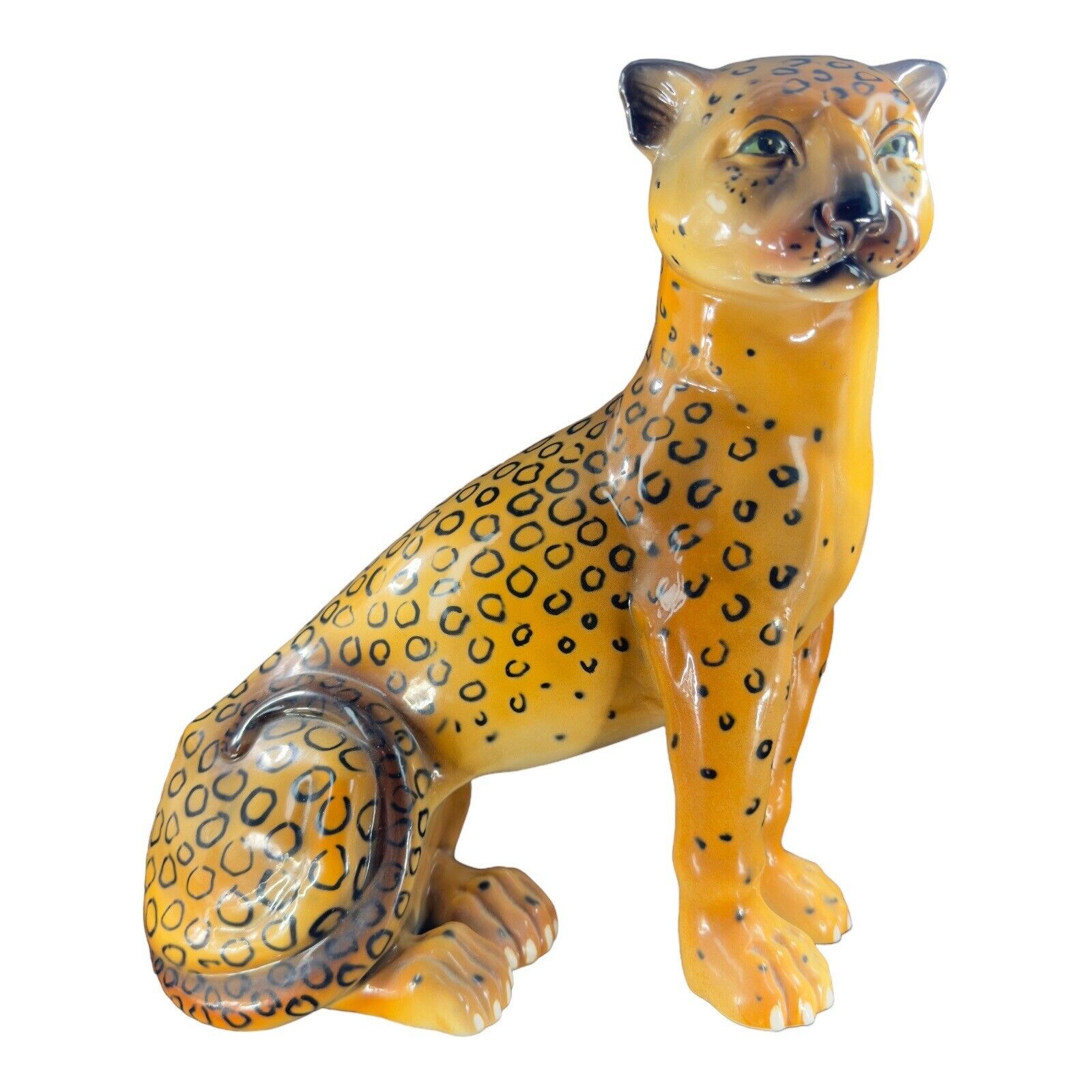 Mid Century Italian Ceramic Leopard Cat Sculpture Statue Large Figure Italy VTG