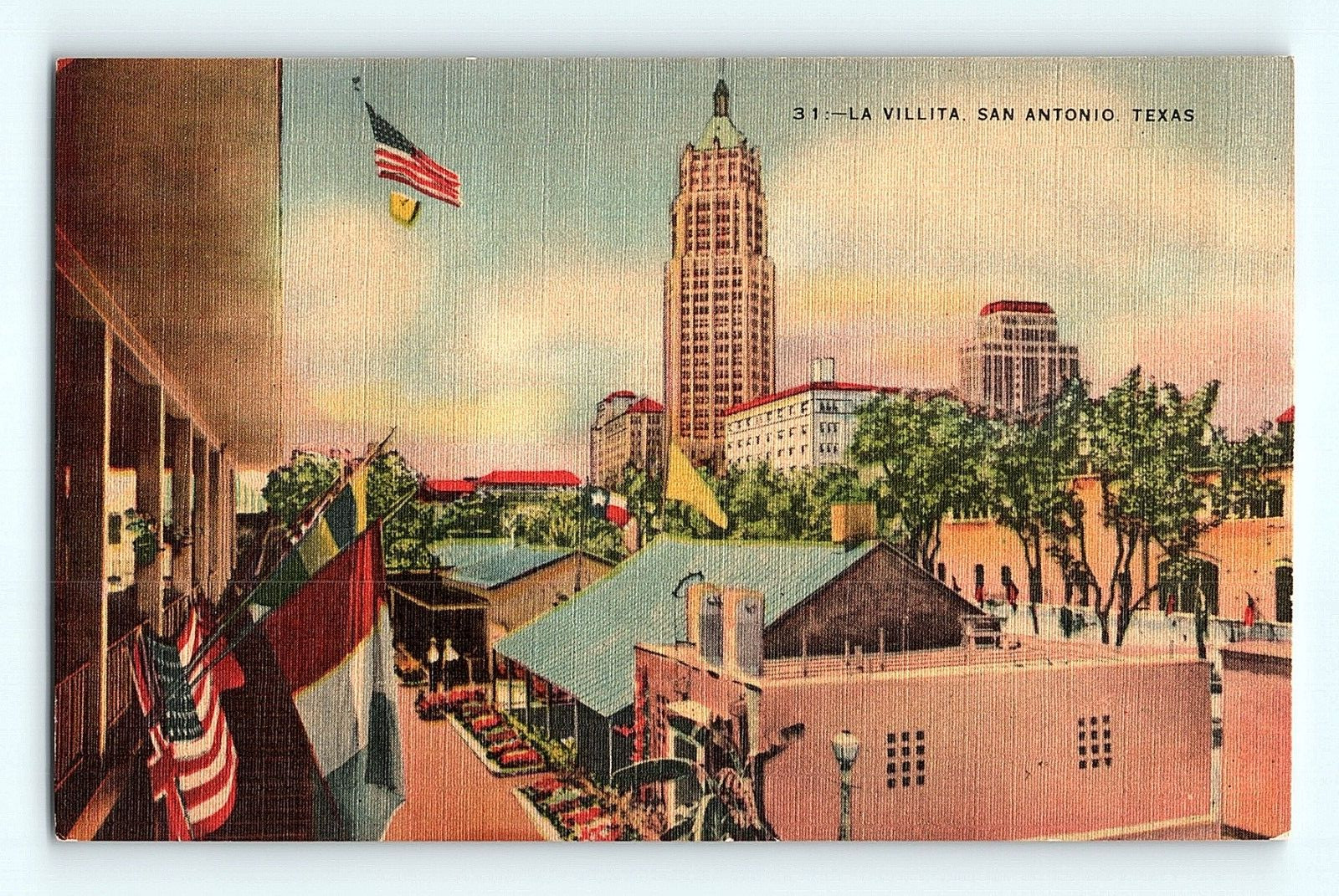 c1940s Original San Antonio La Villita Texas American Mexican Flags Postcard G6 c1940s Original San Antonio La Villita Texas American Mexican Flags Postcard G6