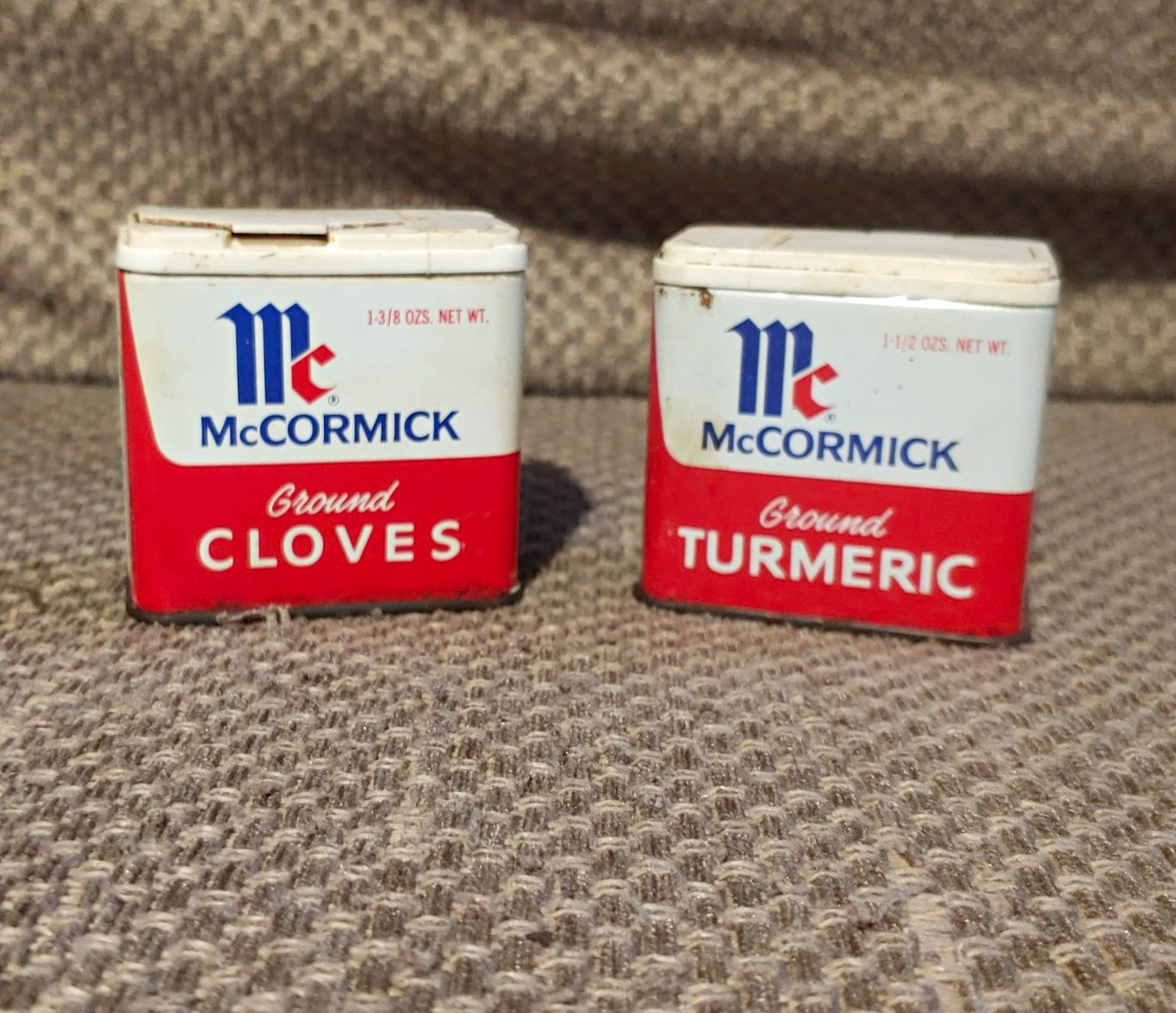 Vintage McCormick Metal Tin Set Ground Cloves & Ground Turmeric Vintage McCormick Metal Tin Set Ground Cloves & Ground Turmeric