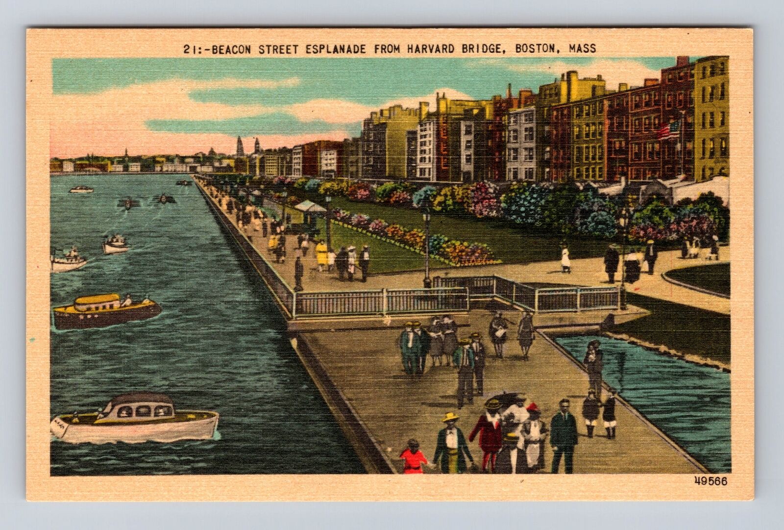 Boston MA-Massachusetts, Beacon Street Esplanade, Antique, Vintage Postcard