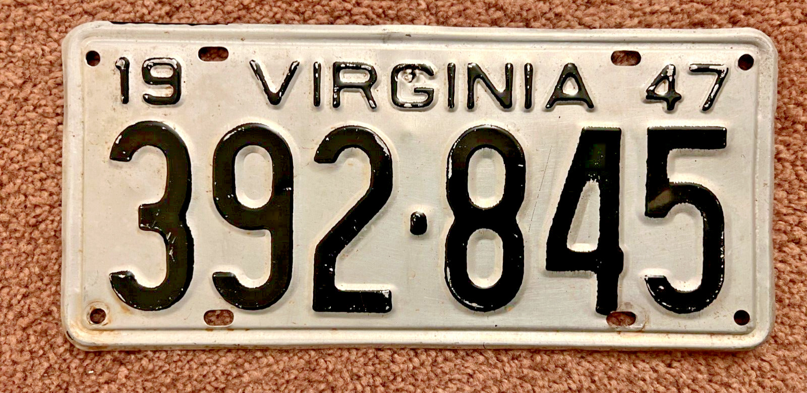 1947 VIRGINIA license plate - BRILLIANT ORIGINAL vintage antique old auto tag