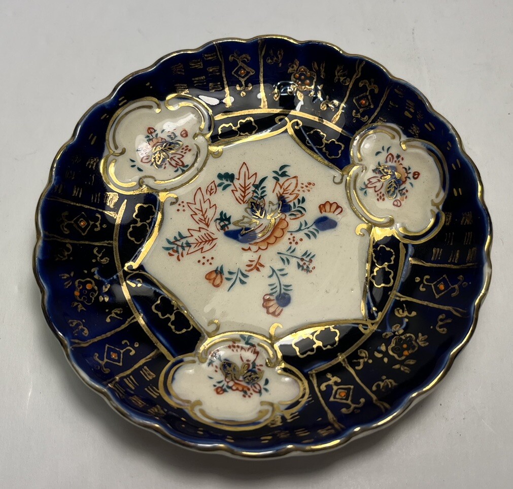 VTG Moriyama Hand Painted Floral Porcelain Dish Cobalt Blue Gold Occupied Japan