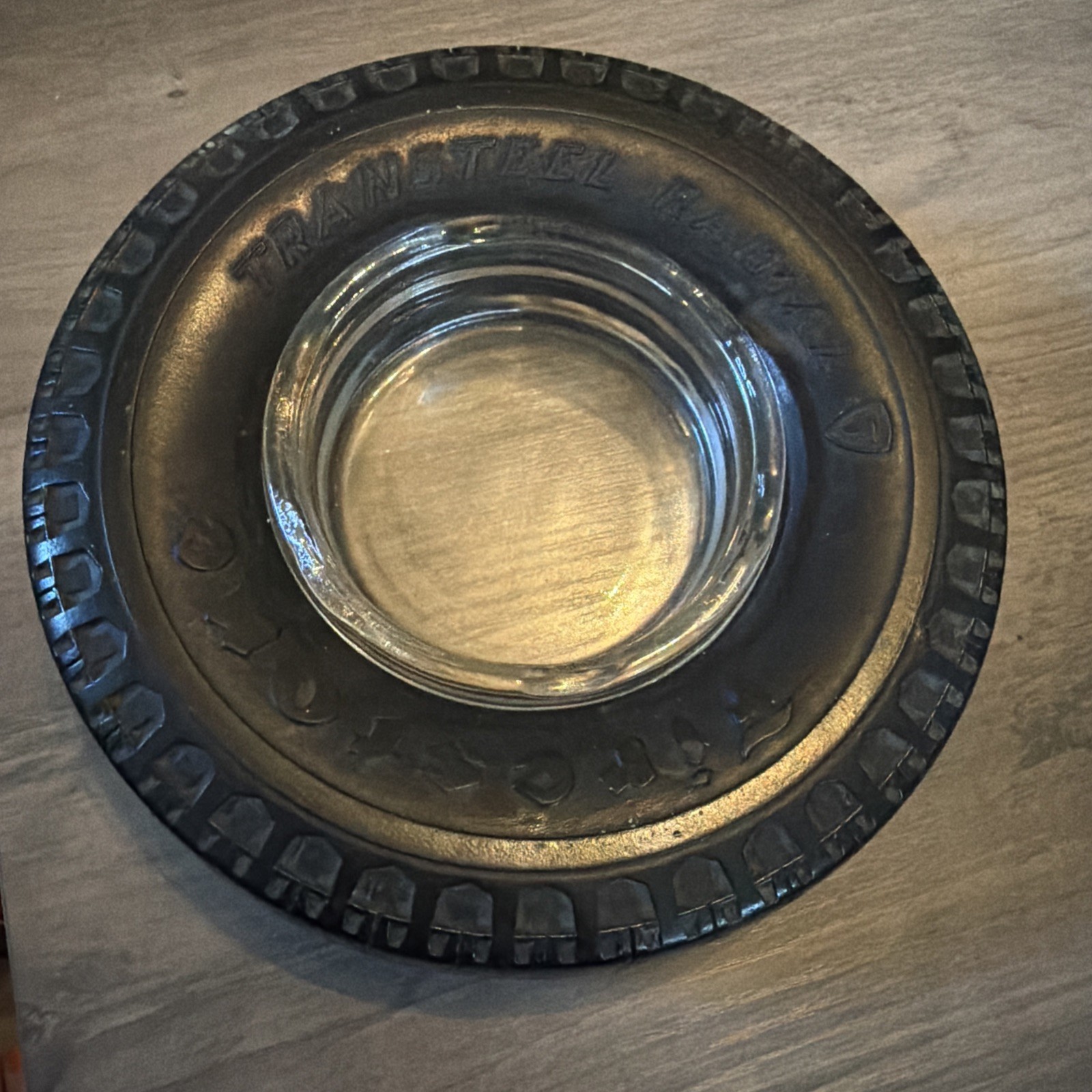 Vintage Firestone Deluxe Champion Gum Dipped Rubber Tire and Glass Ashtray Vintage Firestone Deluxe Champion Gum Dipped Rubber Tire and Glass Ashtray