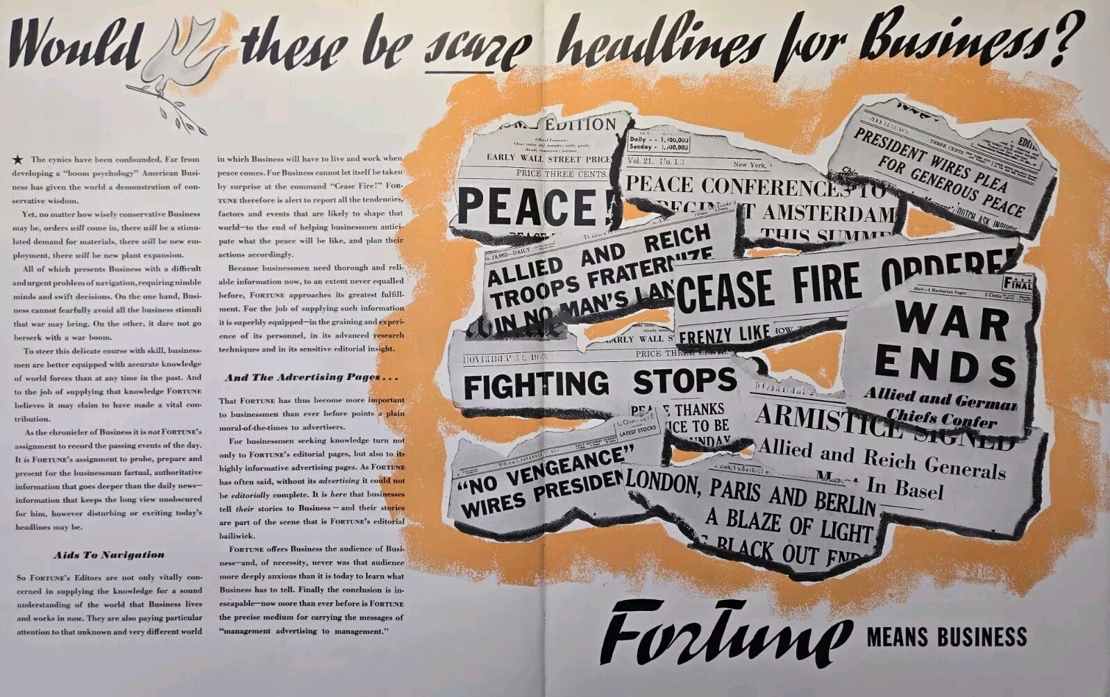 Fortune Magazine Scare Headlines for Business Vintage Print Ad 1940