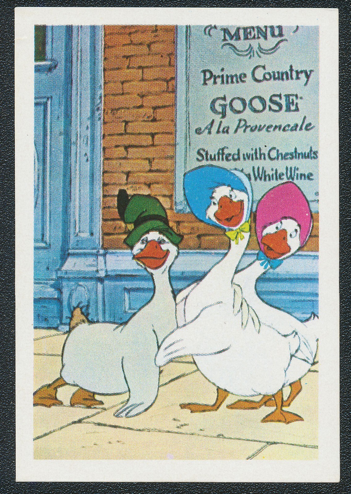 1972 THE ARISTOCATS WALT DISNEY DANISH CARD #111 THE GABBLES & UNCLE WALDO EX/MT