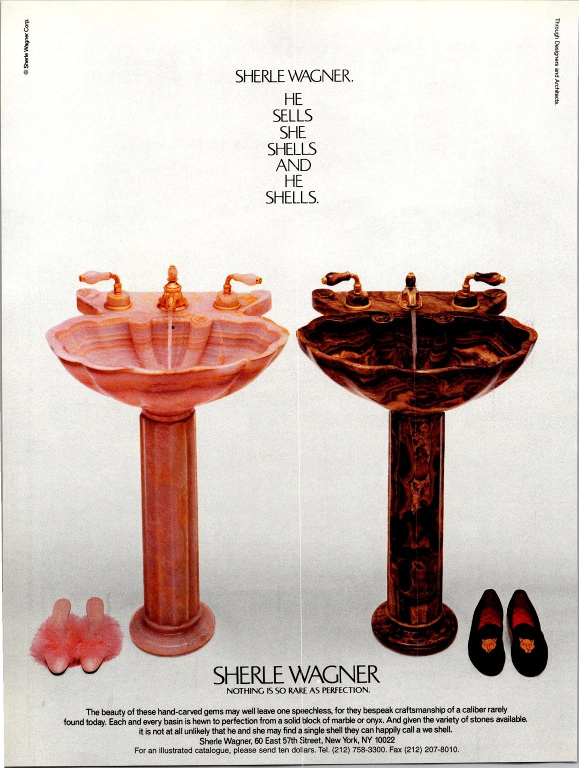 SHERLE WAGNER Vintage Print Ad Poster Luxury Sinks Marble Shell Design 1980s