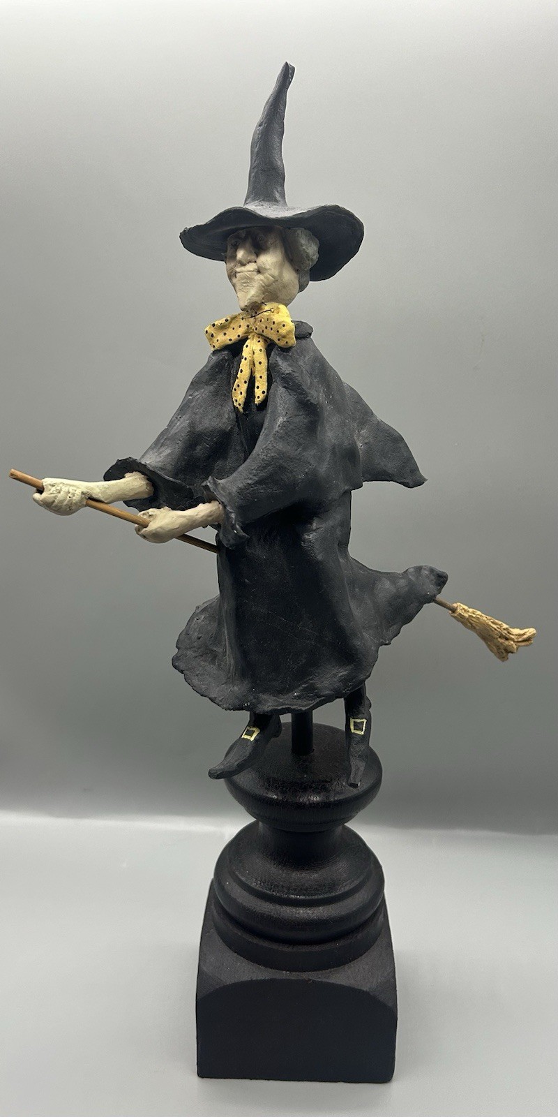 Vintage/Antique Hand Made Flying Witch Halloween Folk Art Figurine.