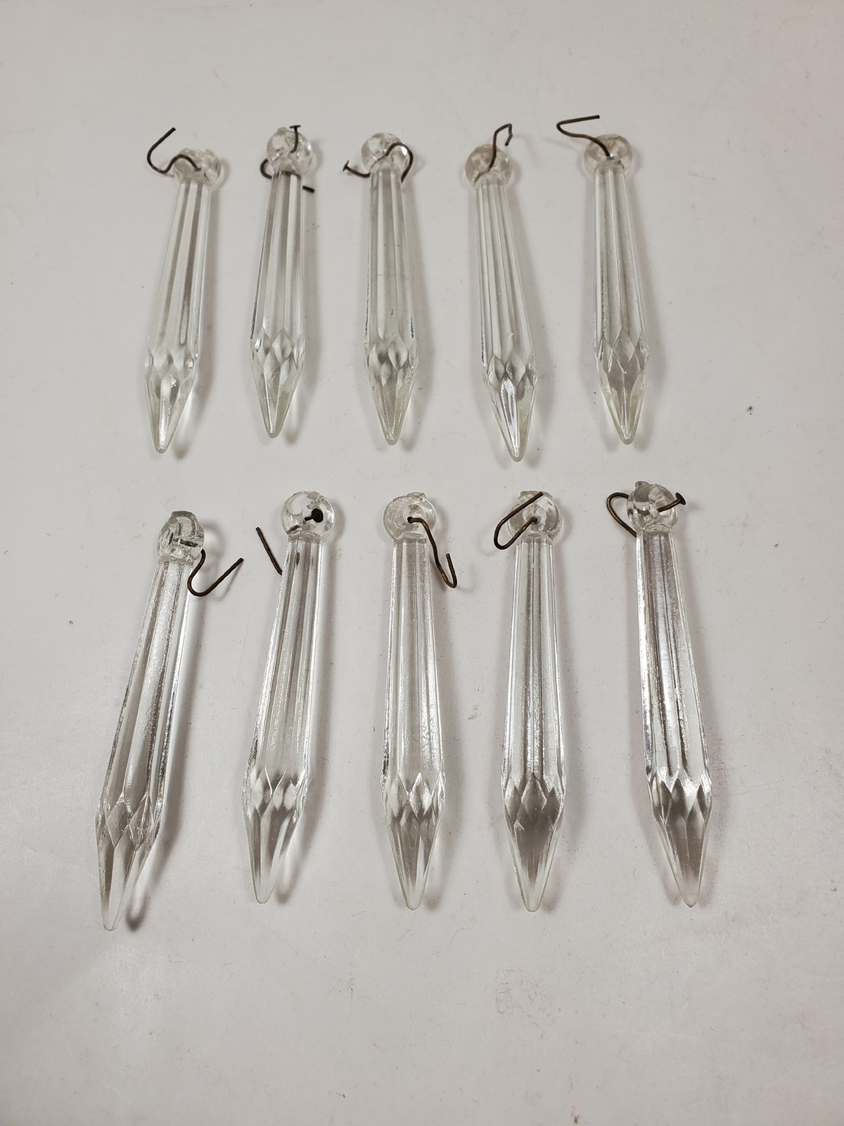 lot of 10 vintage clear glass Chandelier crystals, 3-1/4” SPEARS. 