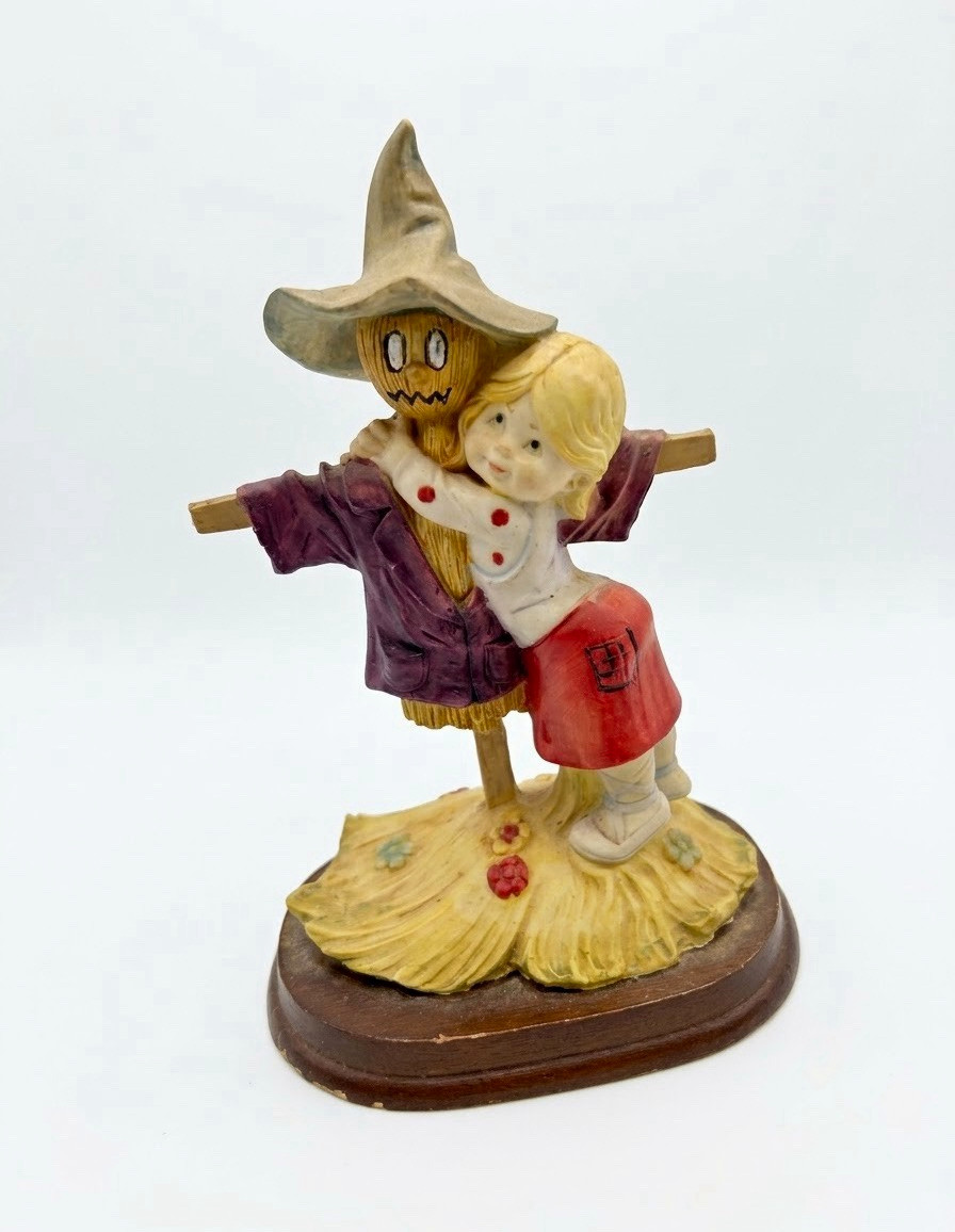 Vintage Davar Originals Taiwan Scarecrow & Girl Figurine Fall Decor