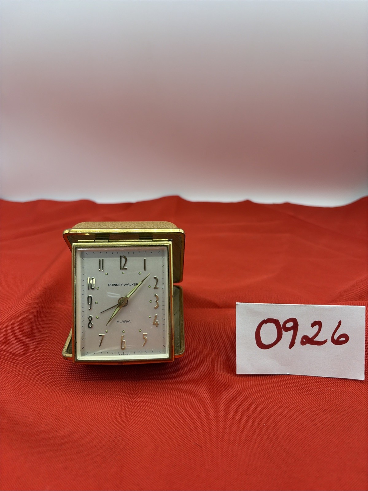Vtg Phinney Walker Folding Travel Alarm Clock. Wind- Up, Leather Case, Works