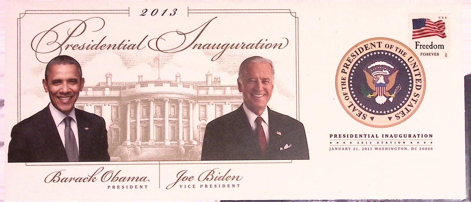 2013 Presidential Inauguration Obama Biden USPS Stamped Envelope Sealed