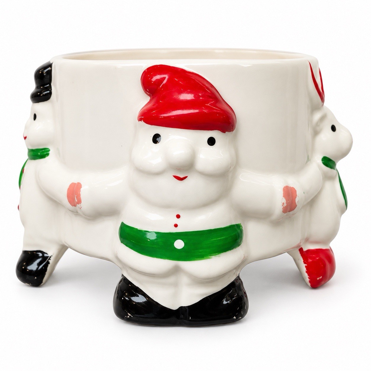 Vintage Ceramic Christmas Planter Santa Snowman Reindeer Tree Holiday Bowl Vintage Ceramic Christmas Planter Santa Snowman Reindeer Tree Holiday Bowl