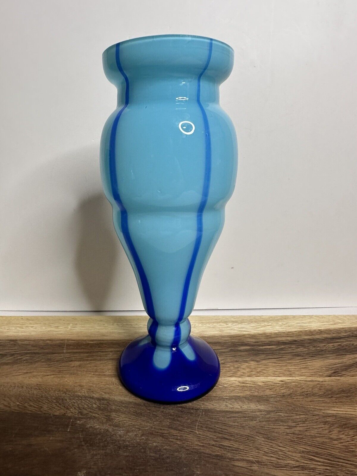 Vintage Deco Czech Glass 2 Tone Blue Vase 10” Tall *Please Read Details*