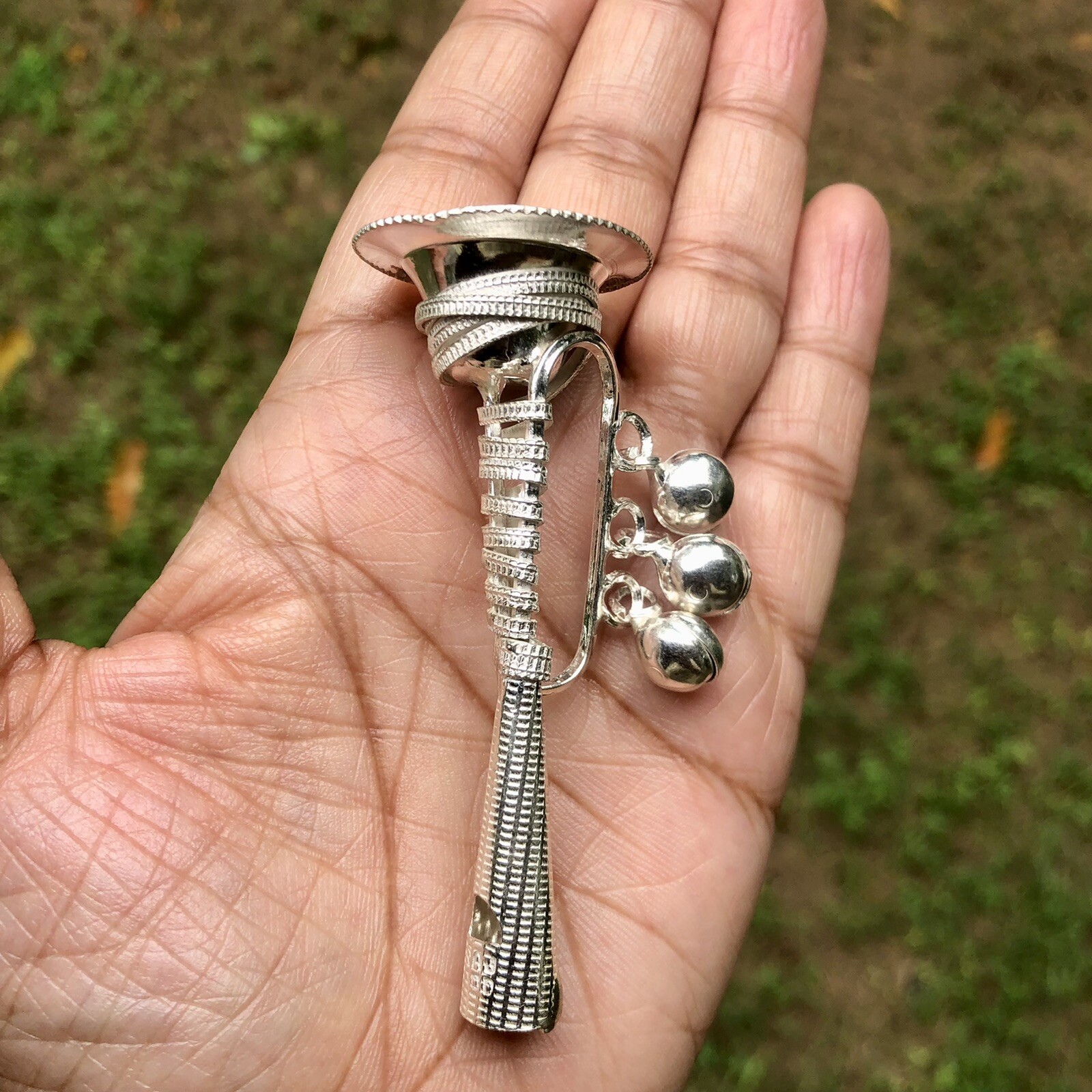 925 Silver Hindu Religious Kanha jis Jhunjhuna Baby Rattle whistle 3 inch 16 gm