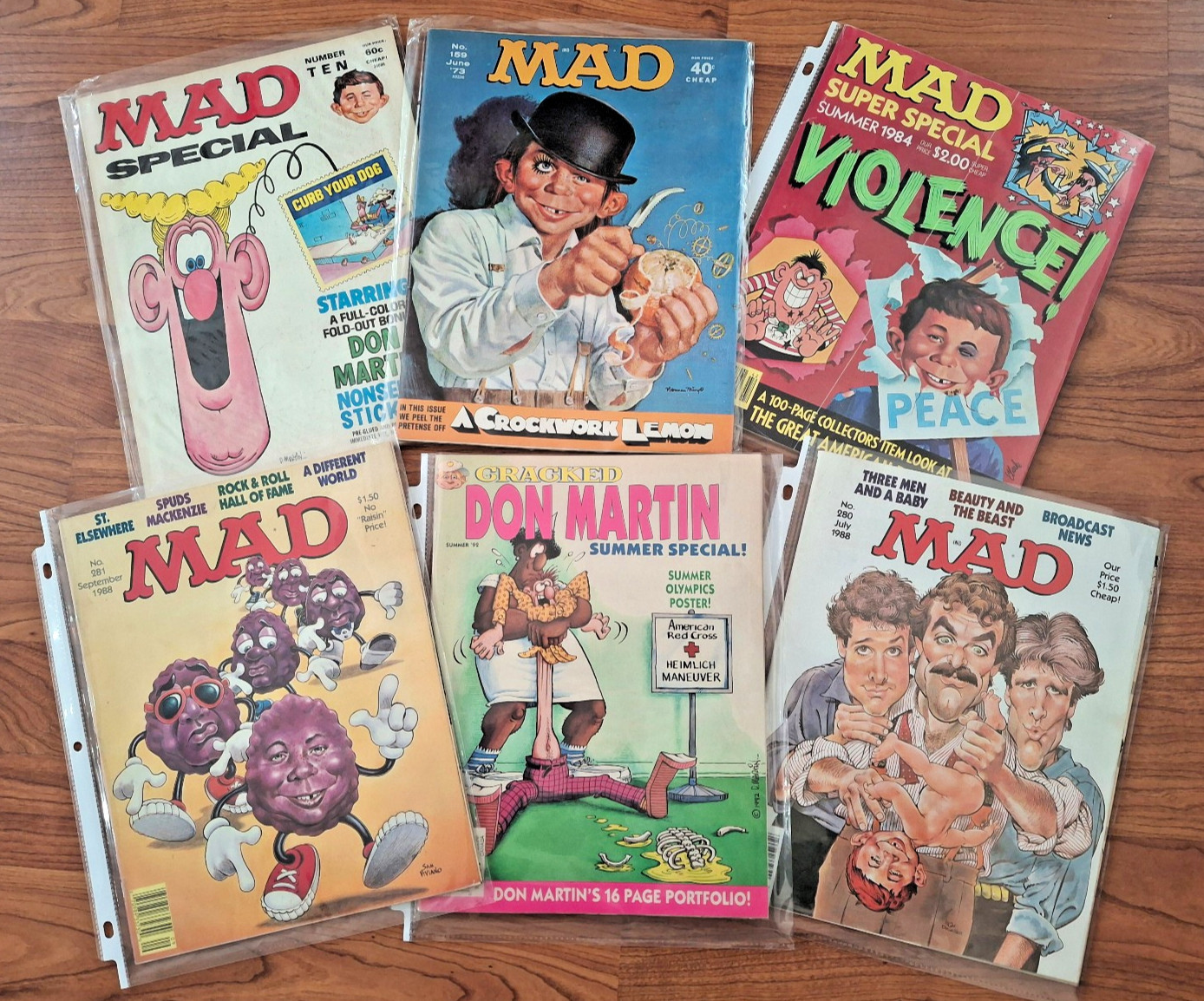5 Mad Magazines, 1 Cracked Magizine Lot of 6 total - Good Reading Condition