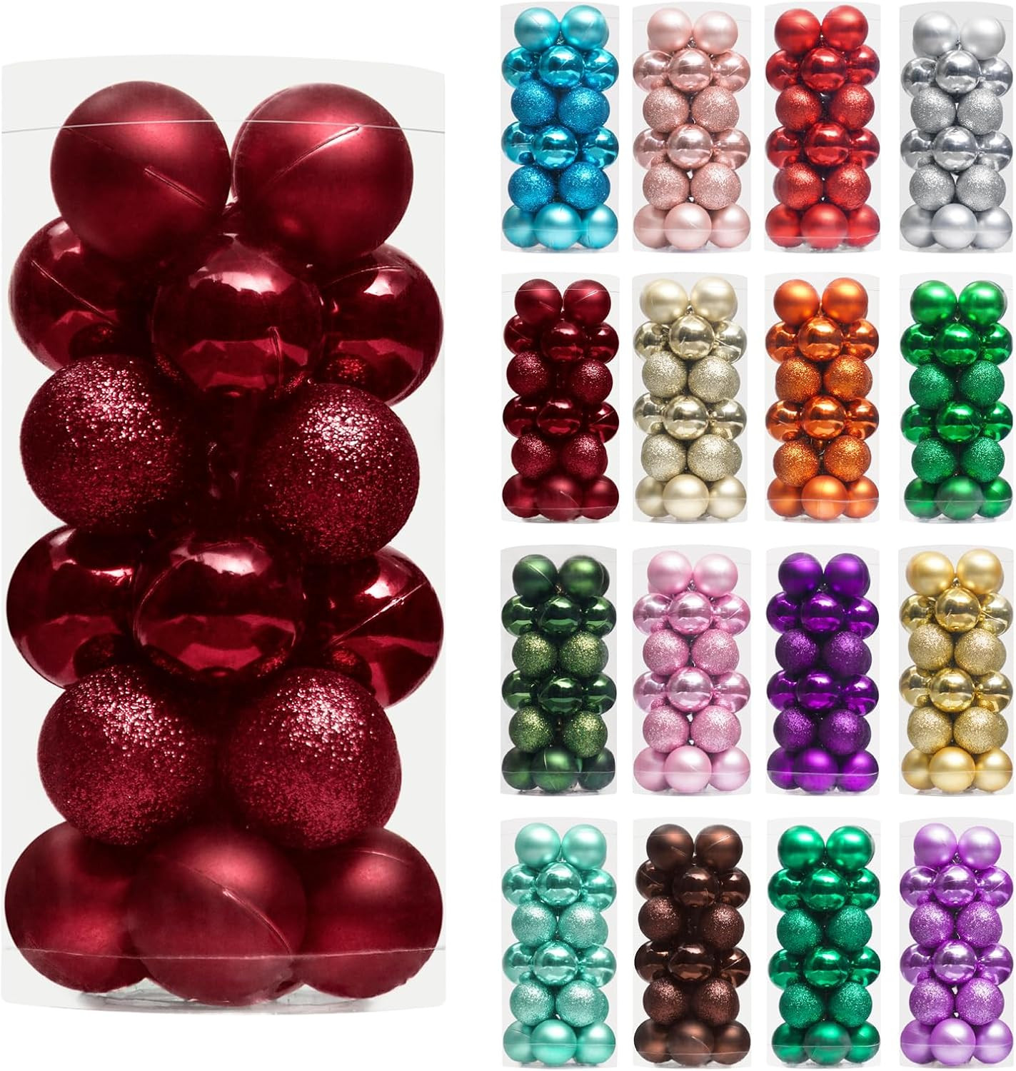 24Ct Mini Christmas Ball Ornaments 30Mm 1.18 Inch Wine Red