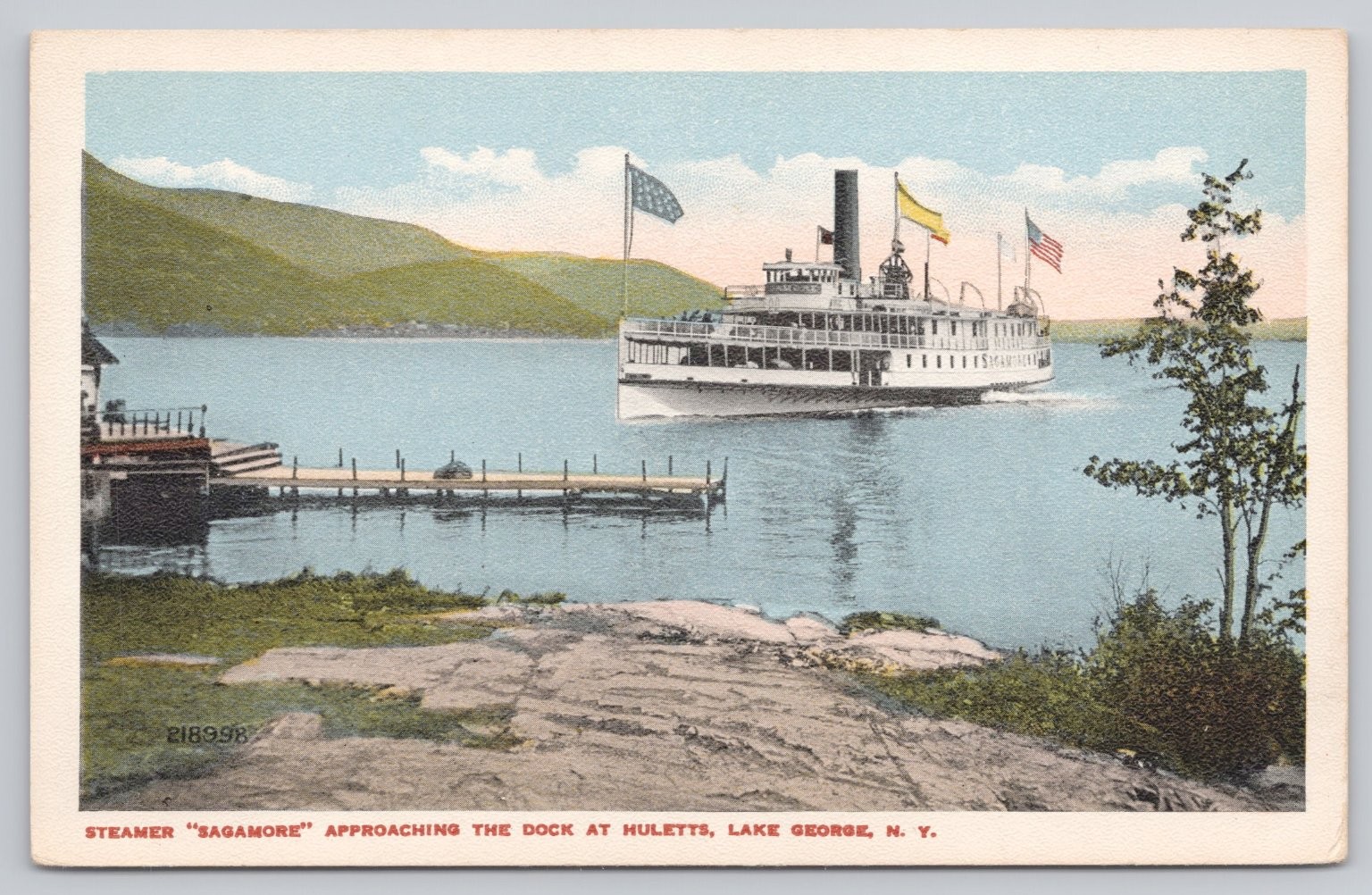 Steamer Sagamore Approaching Dock at Huletts, Lake George NY Postcard