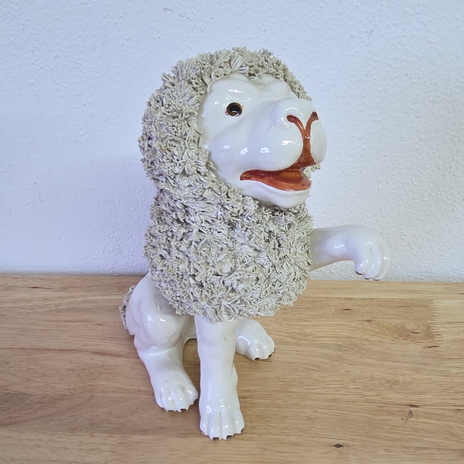 Adorable Early 20th Century Italian Lion Figurine / Spaghetti Confetti Mane
