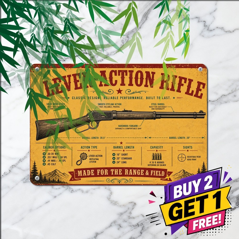 Classic Hunting Rifle Tin Sign Vintage Firearms Garage Metal Plaque