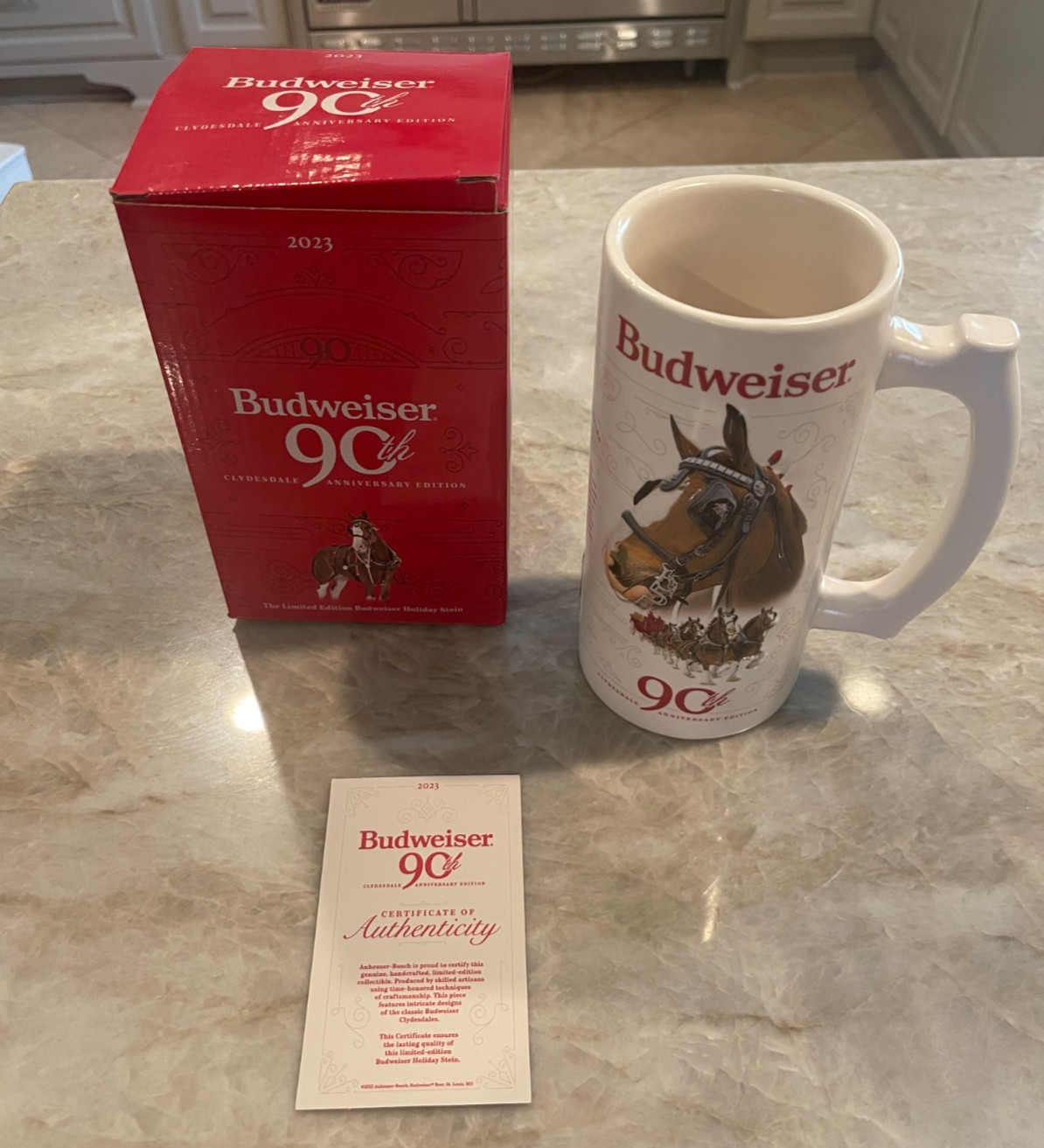 2023 Budweiser 90th Clydesdale Anniversary Limited Edition Holiday Stein NIB