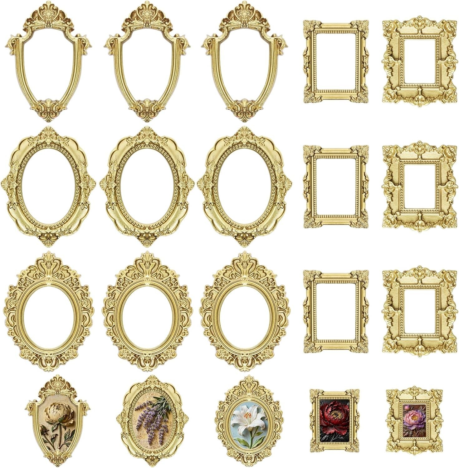 15PCS Vintage Resin Picture Frame Mini Photo Frame Tiny Gold Antique Frames Smal