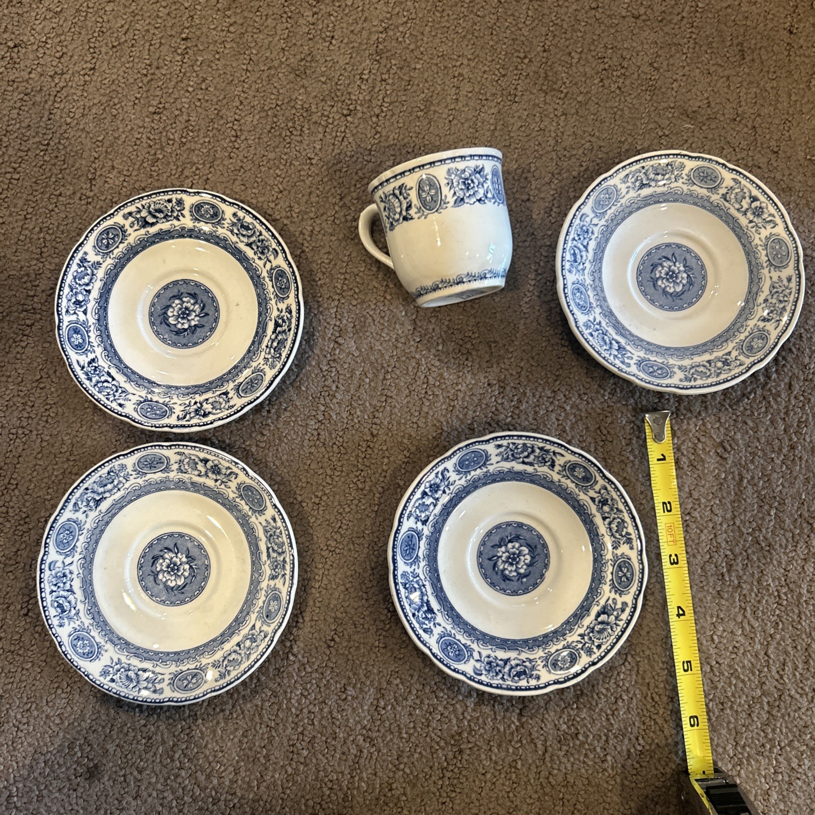 Vintage 1946 1949 Wedgwood Yale Blue Espresso Cup Saucer Set + 3 Extra Saucers