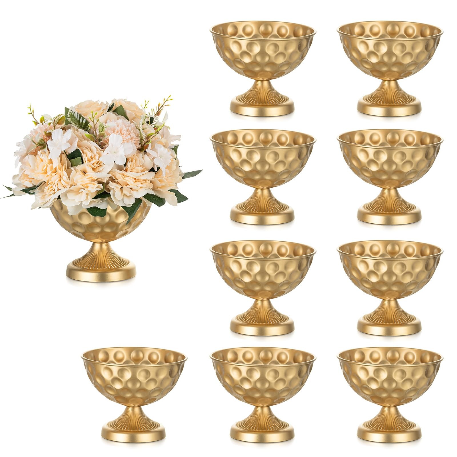 Sziqiqi Gold Compote Vase Centerpiece, Metal Wedding Urn Vases, 10Pcs Vintage