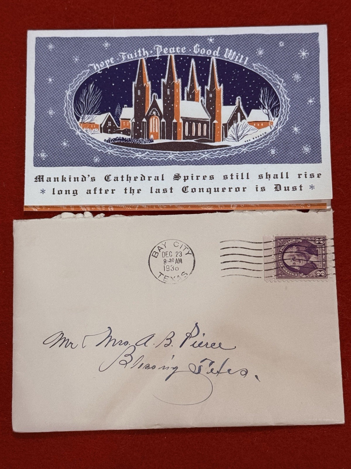 1936 Advertising Christmas Card Bay City Bank & Trust  1936 Posted Envelope TX