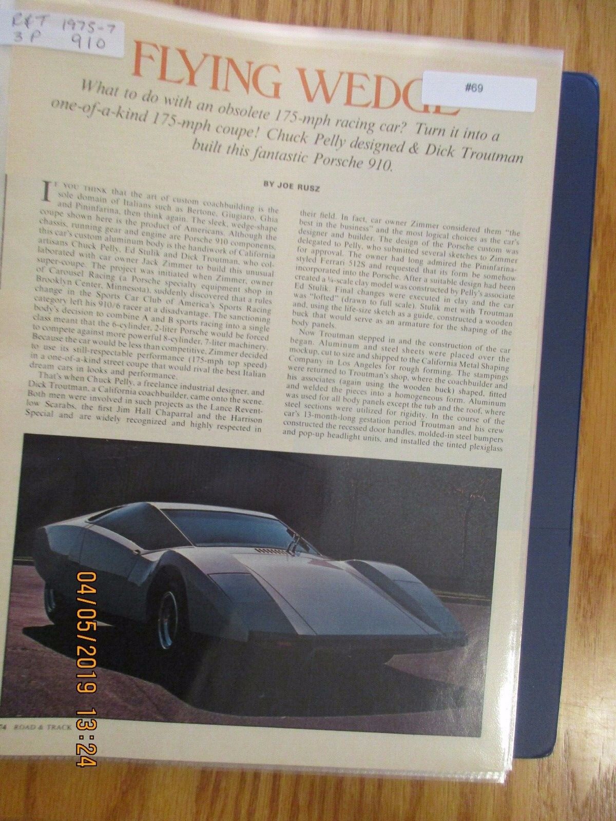 #069 Porsche Article or Road Test Porsche 910 Flying Wedge, 3 page Article 1975