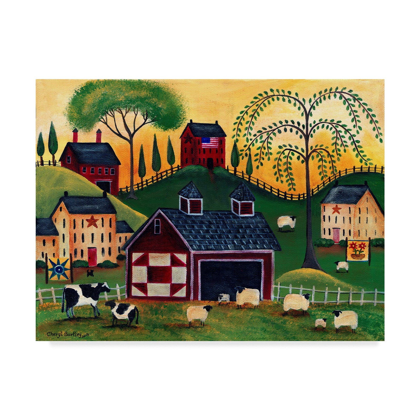 Trademark Fine Art - 'Sunrise Red Quilt Barn' Canvas Art - 18x24