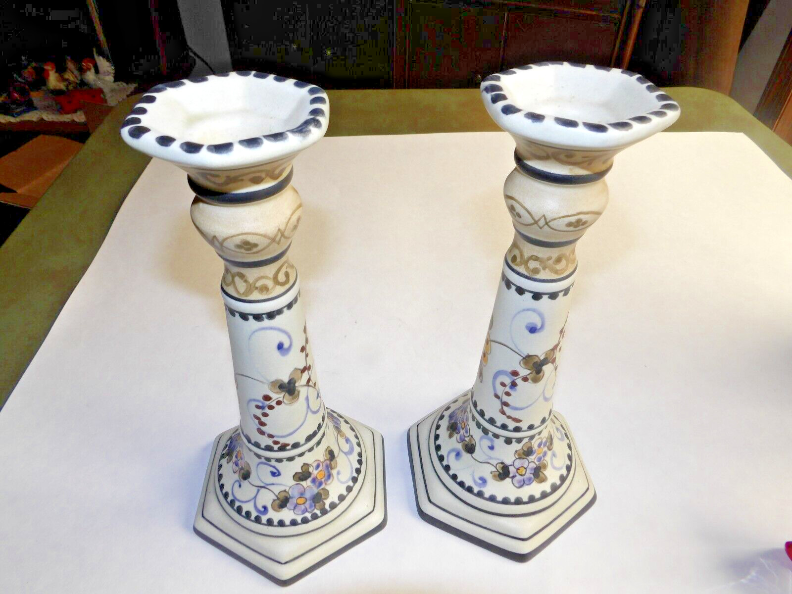 Vintage Martan Pohhess's Hand-Painted Portugal Candlesticks #762 Vintage Martan Pohhess's Hand-Painted Portugal Candlesticks #762