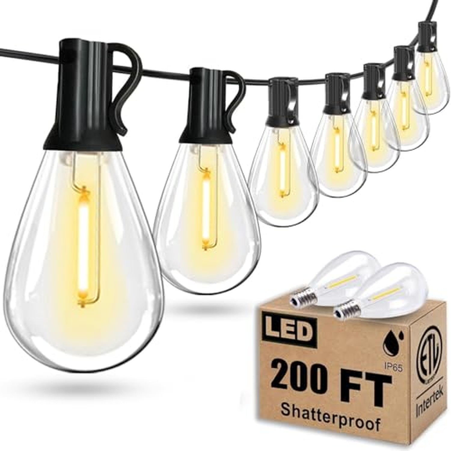 REEMEER 200FT Outdoor String Lights, Ultra Long Waterproof 60+2 Shatterproof ...