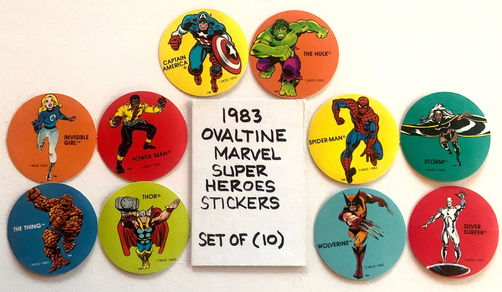 1983 Ovaltine Marvel Super Heroes - Complete Sticker Set of 10 (2-Inch Round ) -